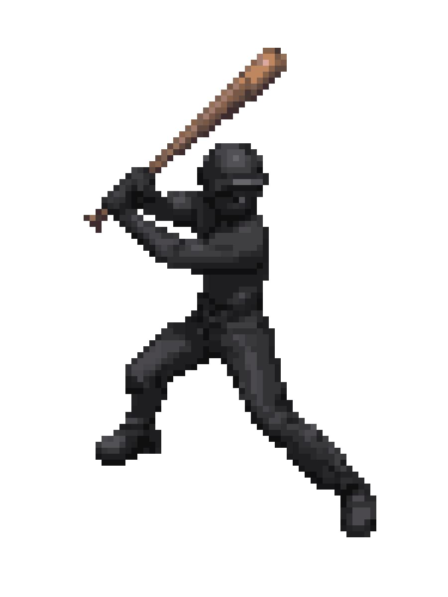 black stickman batter in swing pixel art