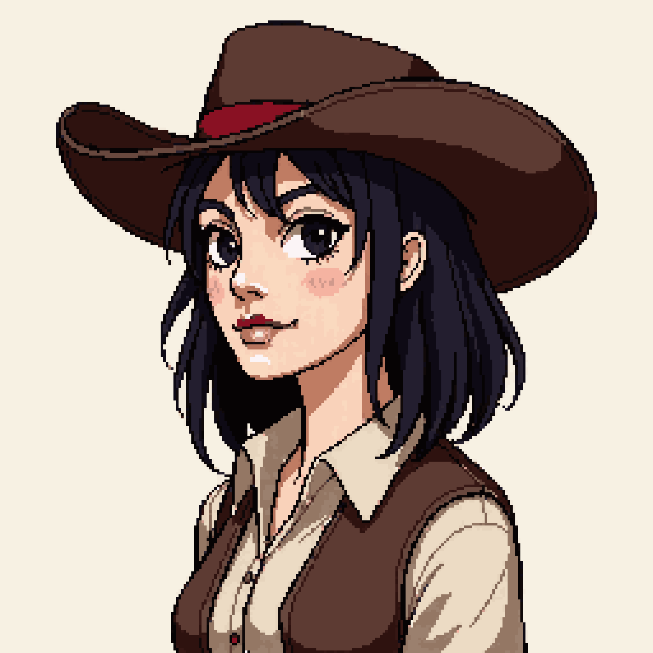 Determined Female Cowboy Face pixel art