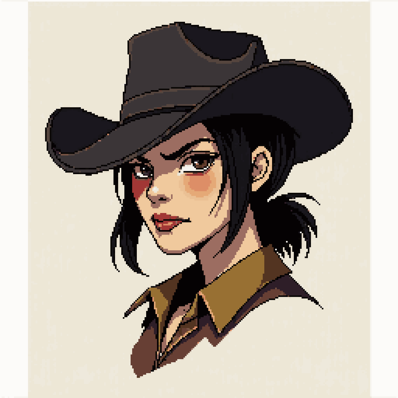 Rough Female Cowboy Face pixel art