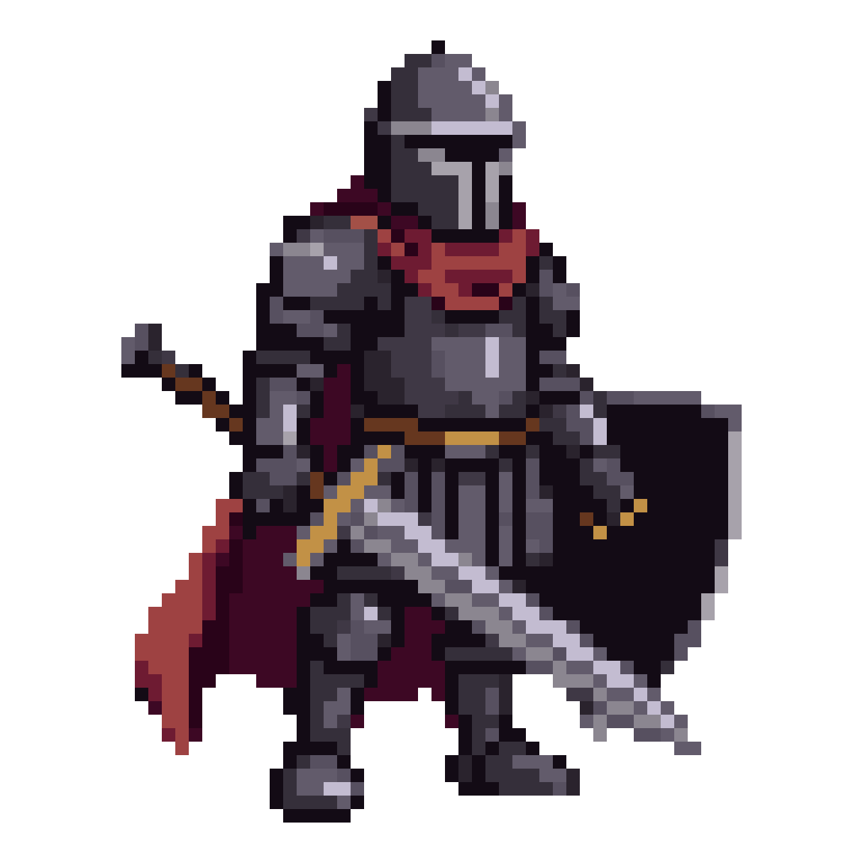 Knight in Black Armor with Red Scarf pixel art