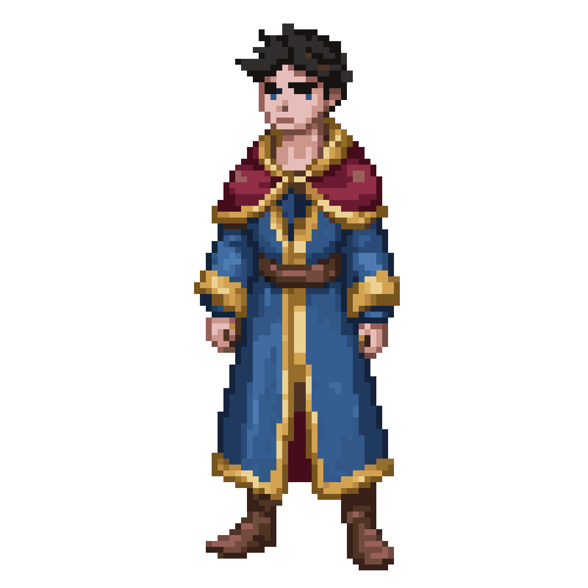 young human male in regal robe pixel art