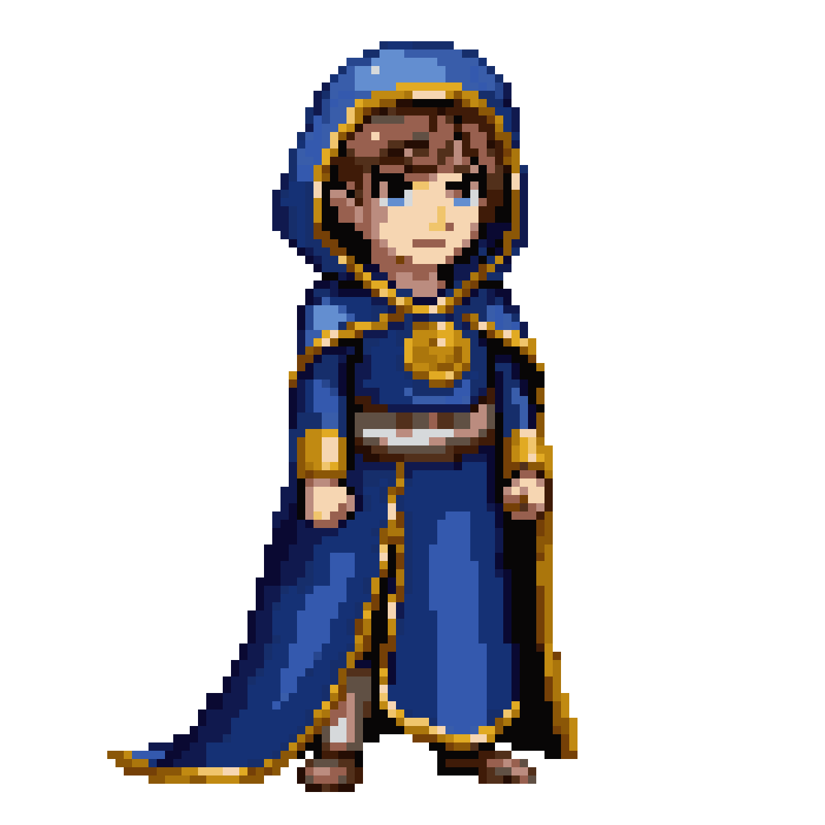 young human male in regal robe pixel art