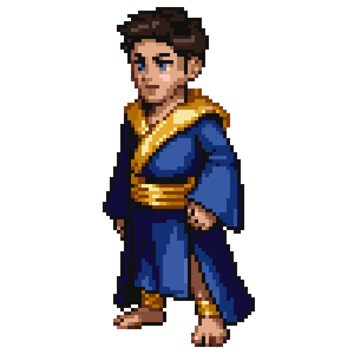 young human male in regal robe pixel art