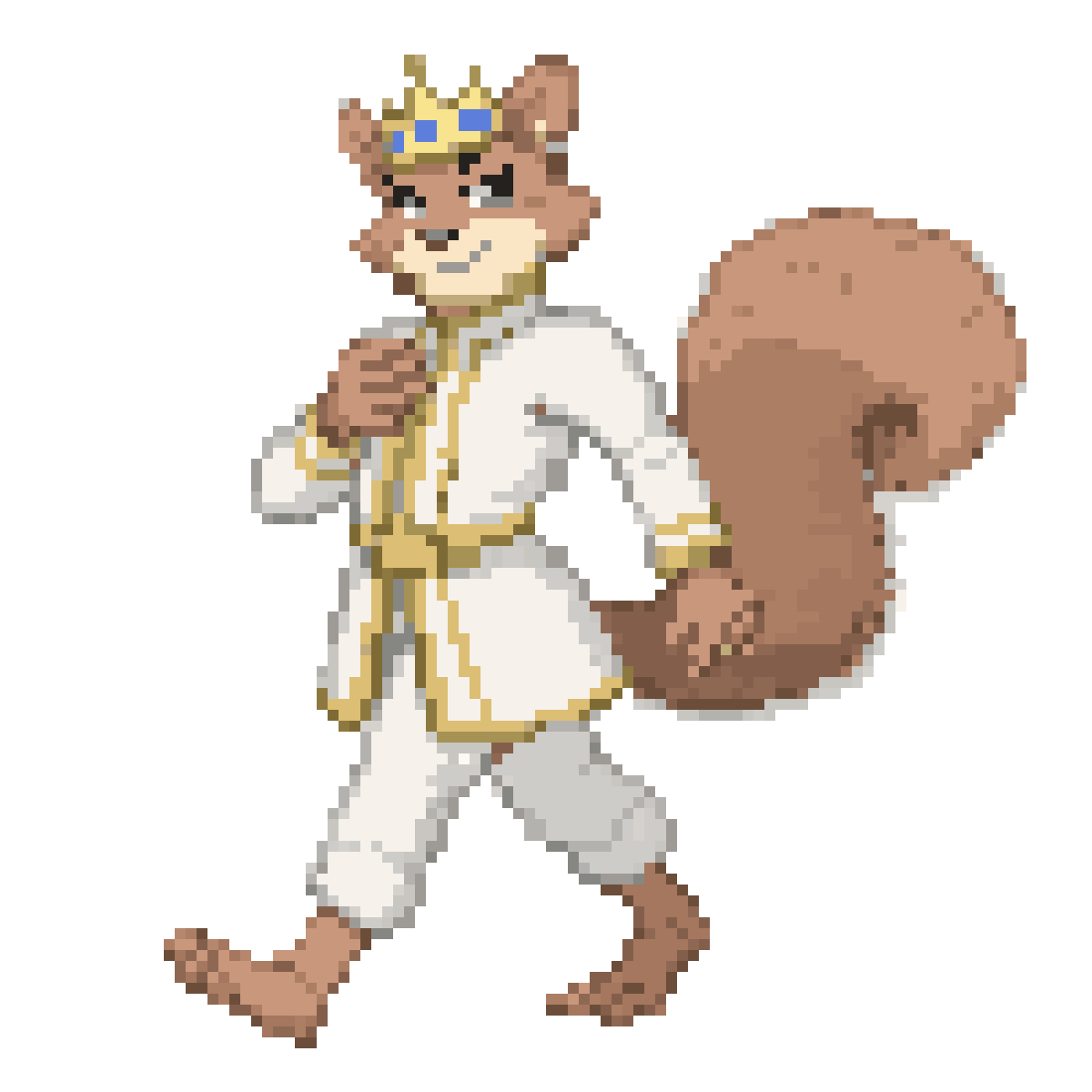 Red anthropomorphic furry squirrel king pixel art