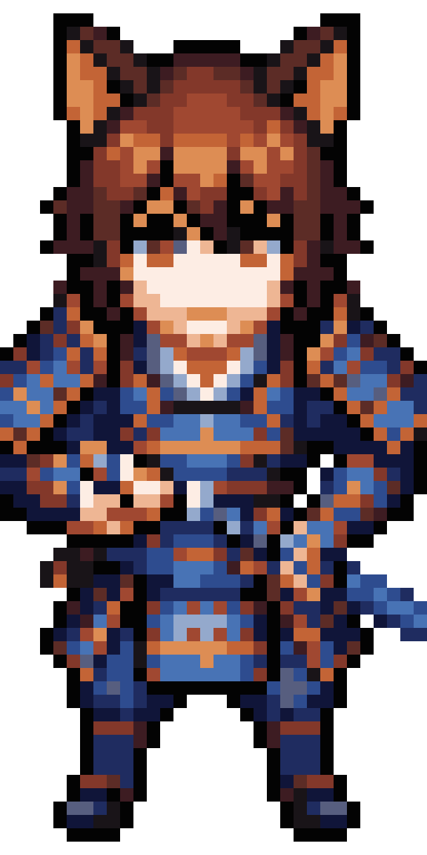 Man with Black Cat Ears and Blue Armor pixel art