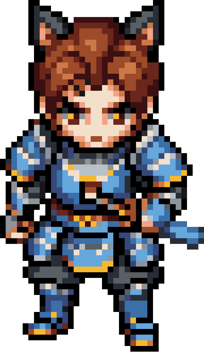 Man with Black Cat Ears and Blue Armor pixel art