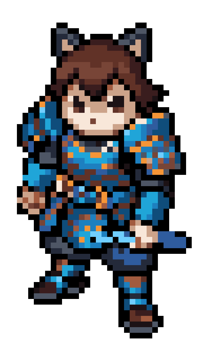 Man with Black Cat Ears and Blue Armor pixel art