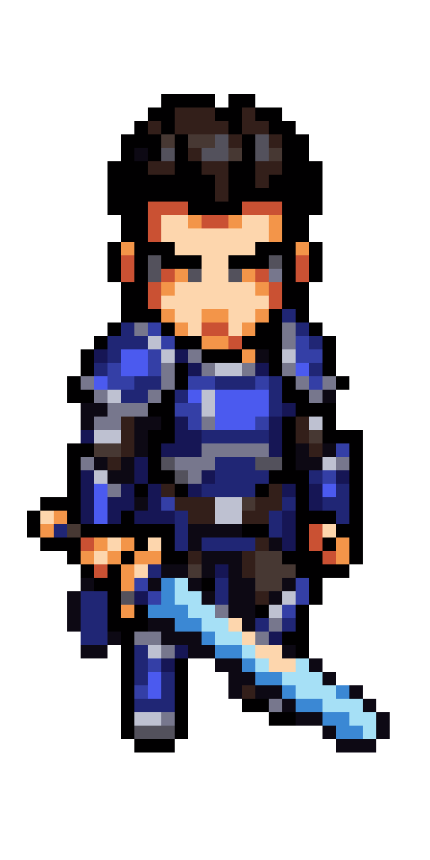 Man in Cobalt Armor with Greatsword pixel art