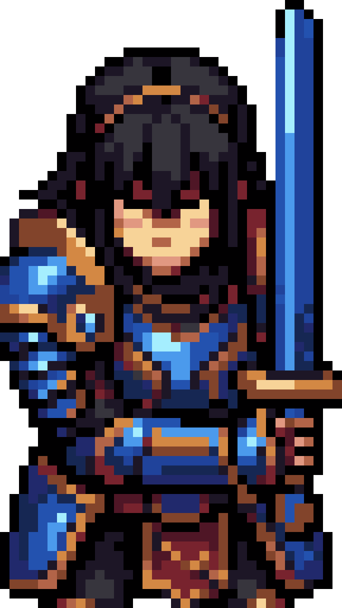 Man in Cobalt Armor with Greatsword pixel art