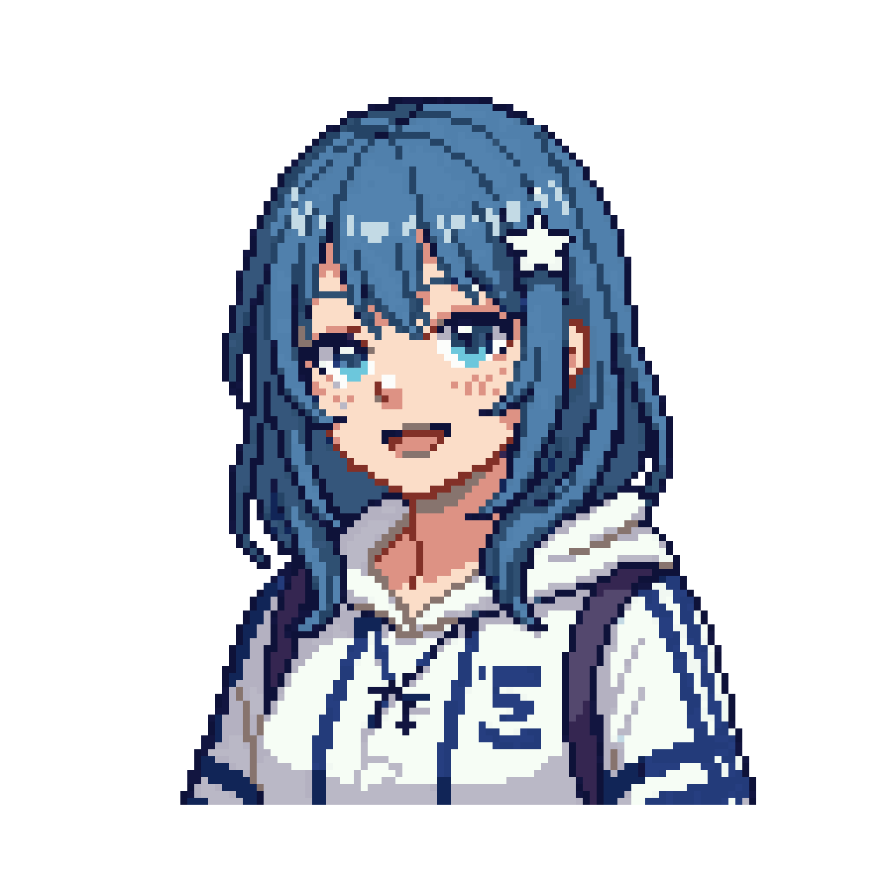 Blue Haired Anime Girl Portrait pixel art