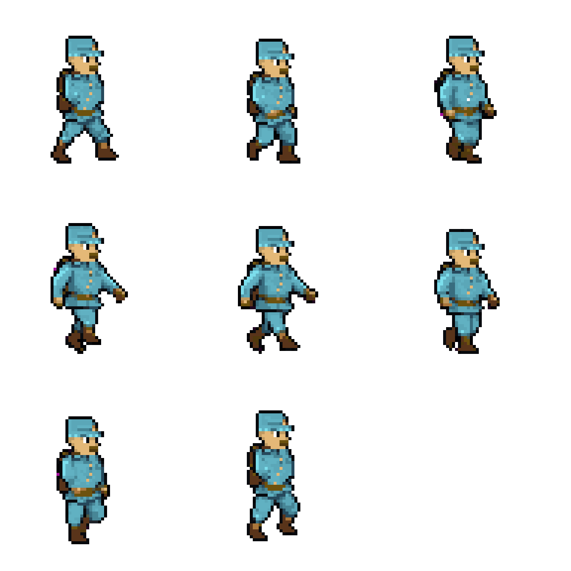 Blue Soldier Character Running pixel art