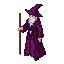 A pixel art wizard drawn from a isometric camera angle