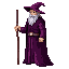 A pixel art wizard drawn from a side view camera angle